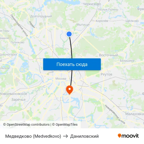 Медведково (Medvedkovo) to Даниловский map