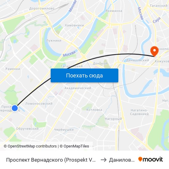 Проспект Вернадского (Prospekt Vernadskogo) to Даниловский map
