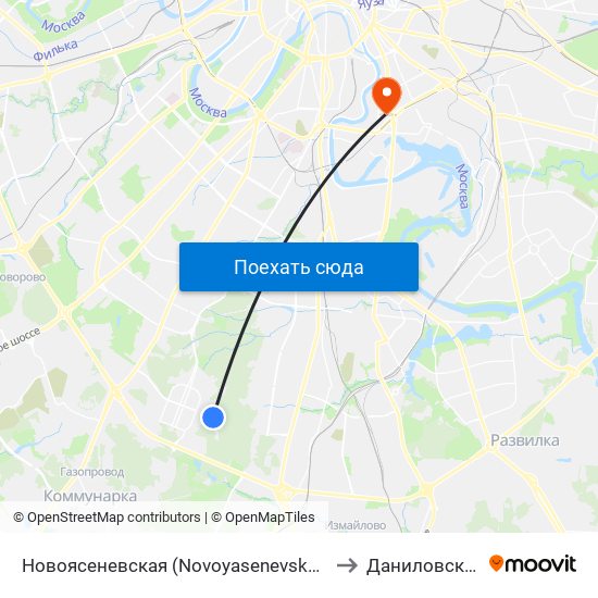 Новоясеневская (Novoyasenevskaya) to Даниловский map