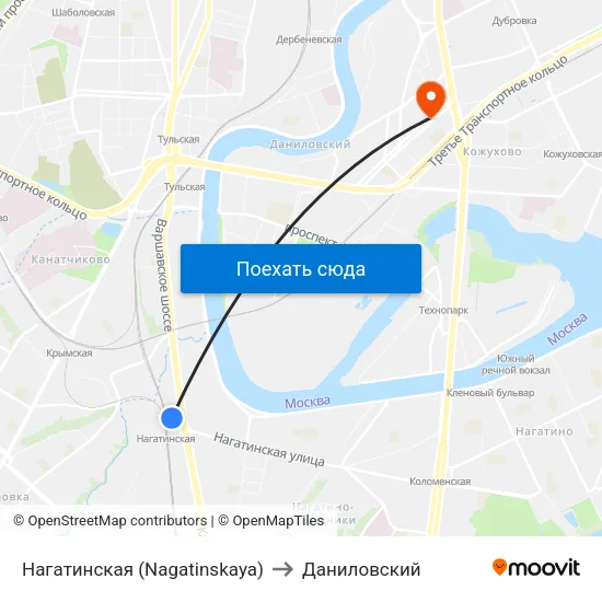 Нагатинская (Nagatinskaya) to Даниловский map