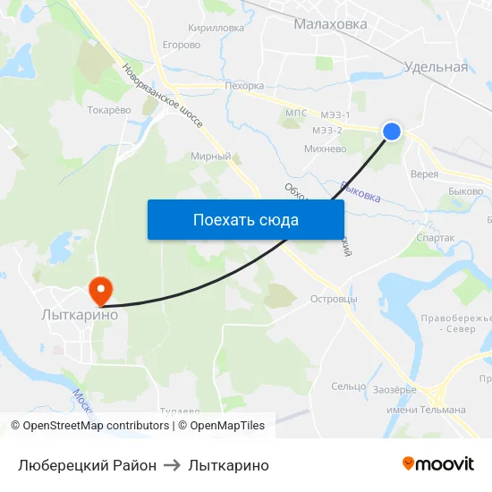 Люберецкий Район to Лыткарино map