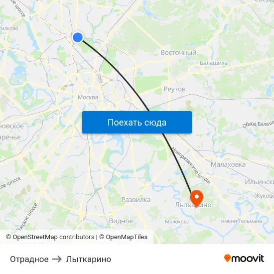 Отрадное to Лыткарино map