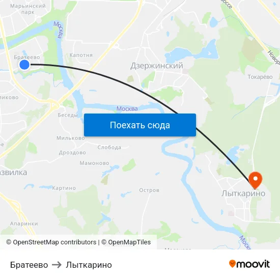 Братеево to Лыткарино map