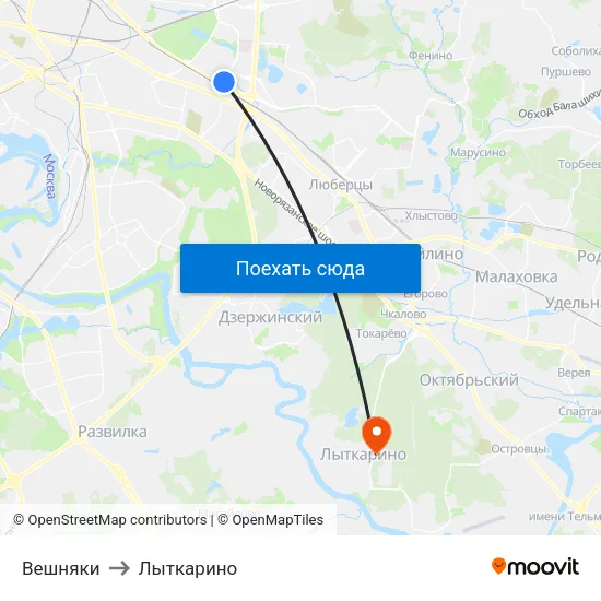 Вешняки to Лыткарино map