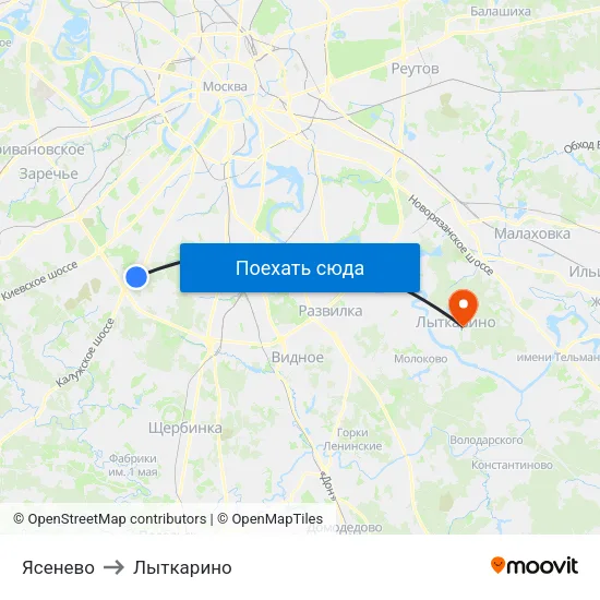 Ясенево to Лыткарино map