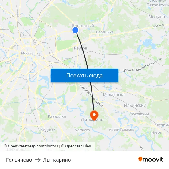 Гольяново to Лыткарино map