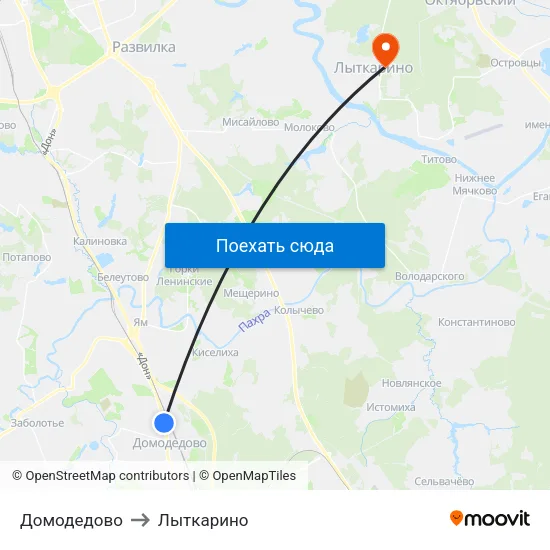 Домодедово to Лыткарино map