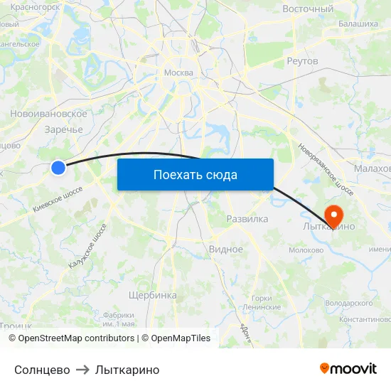 Солнцево to Лыткарино map