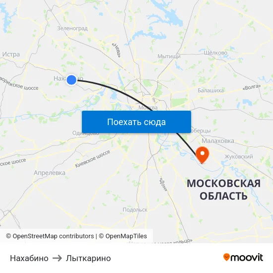 Нахабино to Лыткарино map