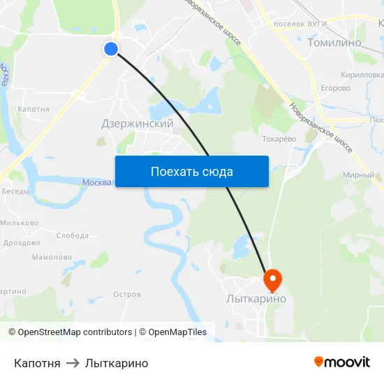 Капотня to Лыткарино map