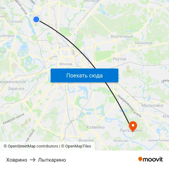 Ховрино to Лыткарино map