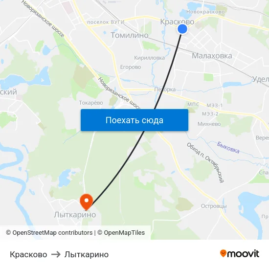 Красково to Лыткарино map