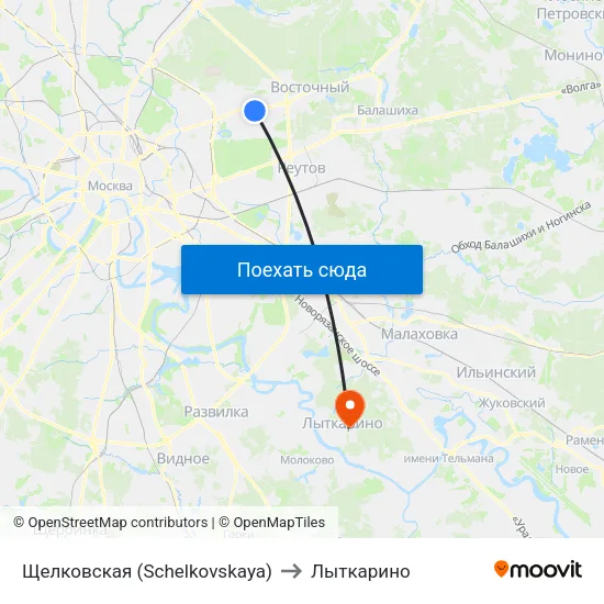 Щелковская (Schelkovskaya) to Лыткарино map