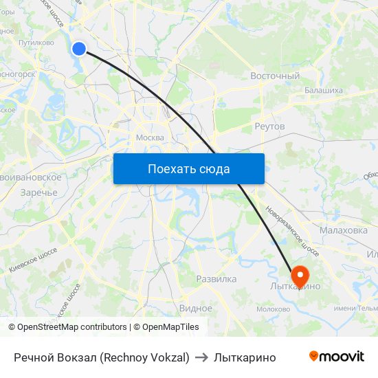 Речной Вокзал (Rechnoy Vokzal) to Лыткарино map