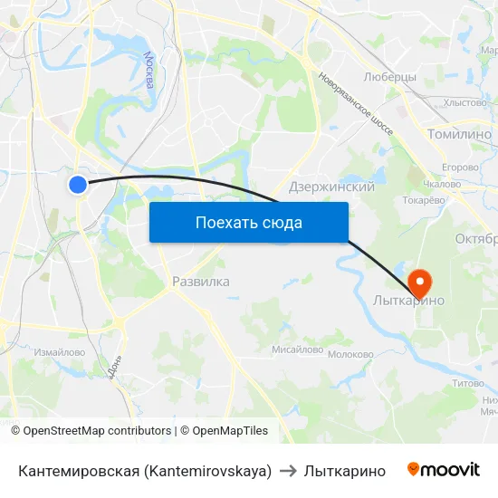 Кантемировская (Kantemirovskaya) to Лыткарино map