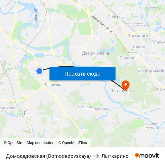 Домодедовская (Domodedovskaya) to Лыткарино map