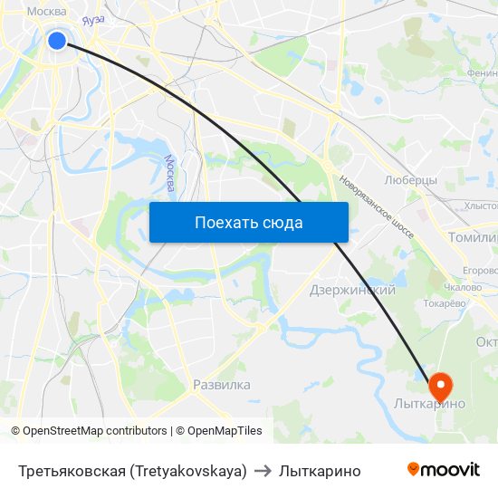 Третьяковская (Tretyakovskaya) to Лыткарино map