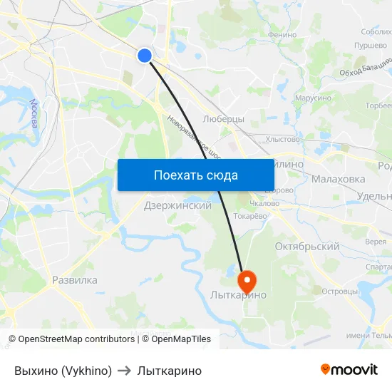Выхино (Vykhino) to Лыткарино map