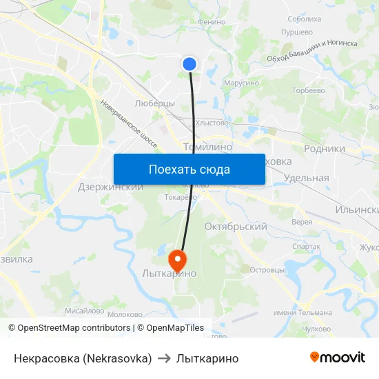 Некрасовка (Nekrasovka) to Лыткарино map