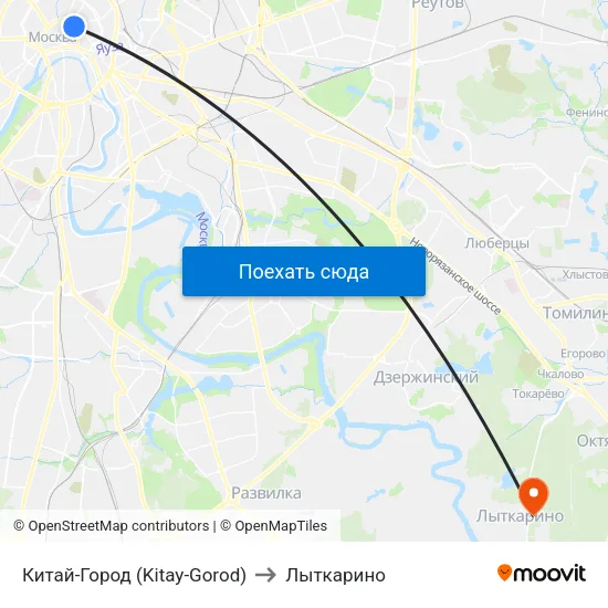 Китай-Город (Kitay-Gorod) to Лыткарино map