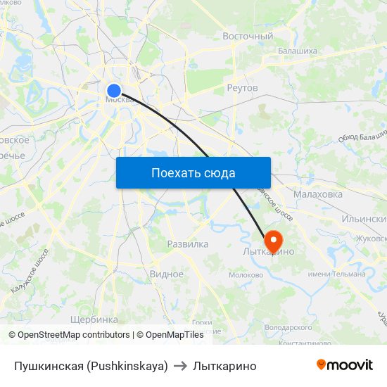 Пушкинская (Pushkinskaya) to Лыткарино map