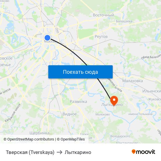 Тверская (Tverskaya) to Лыткарино map