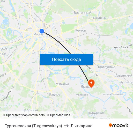 Тургеневская (Turgenevskaya) to Лыткарино map