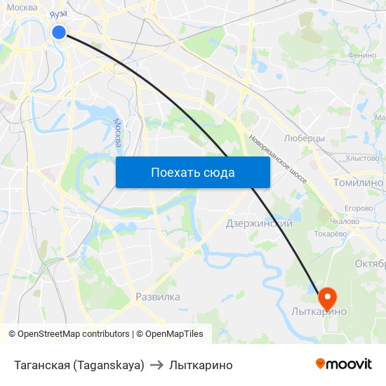 Таганская (Taganskaya) to Лыткарино map