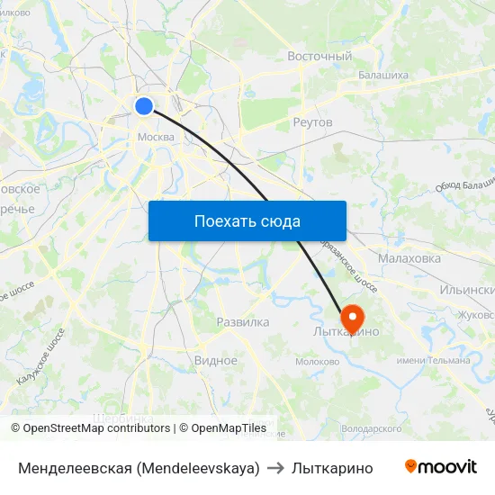 Менделеевская (Mendeleevskaya) to Лыткарино map