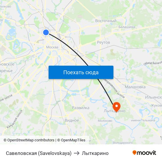 Савеловская (Savelovskaya) to Лыткарино map