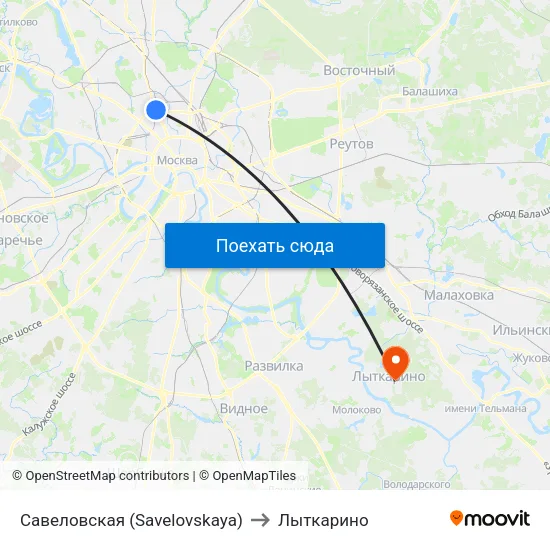 Савеловская (Savelovskaya) to Лыткарино map