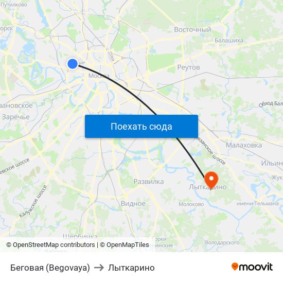 Беговая (Begovaya) to Лыткарино map