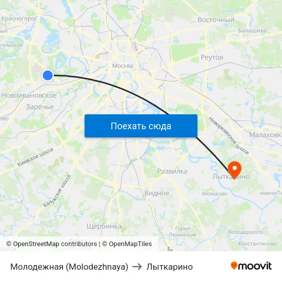 Молодежная (Molodezhnaya) to Лыткарино map