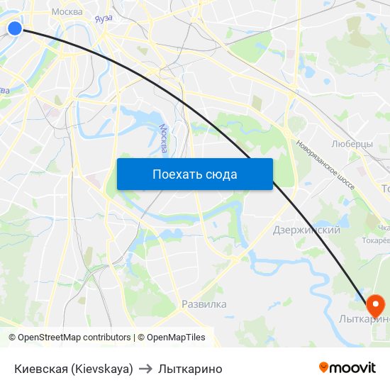 Киевская (Kievskaya) to Лыткарино map