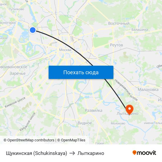 Щукинская (Schukinskaya) to Лыткарино map
