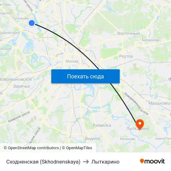 Сходненская (Skhodnenskaya) to Лыткарино map