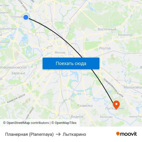 Планерная (Planernaya) to Лыткарино map