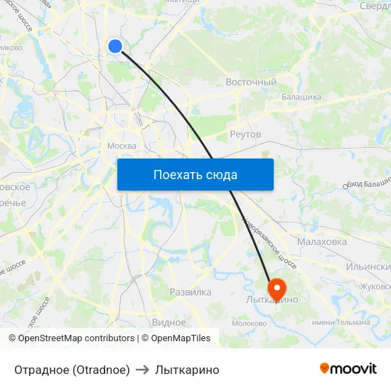 Отрадное (Otradnoe) to Лыткарино map