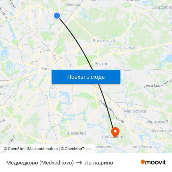 Медведково (Medvedkovo) to Лыткарино map