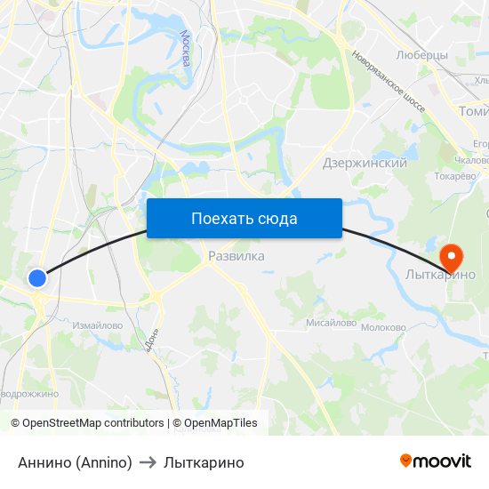 Аннино (Annino) to Лыткарино map