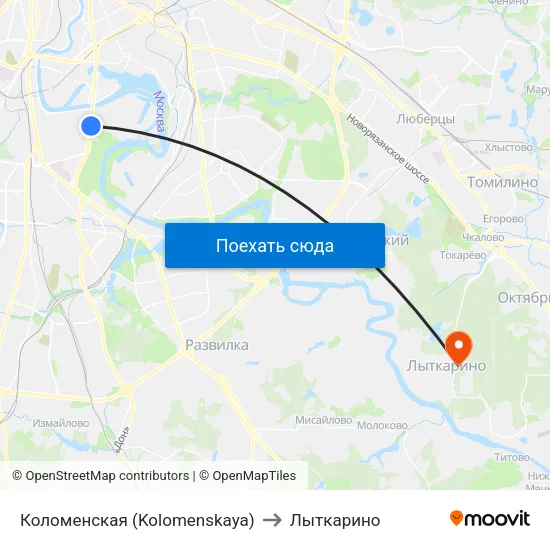Коломенская (Kolomenskaya) to Лыткарино map