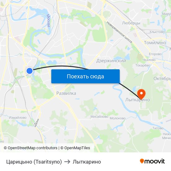 Царицыно (Tsaritsyno) to Лыткарино map