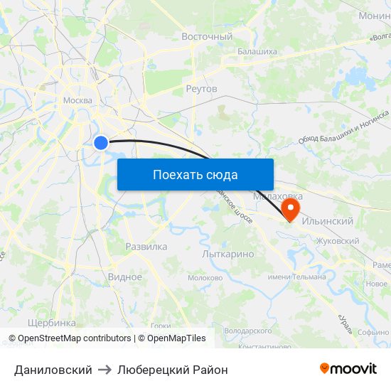 Даниловский to Люберецкий Район map