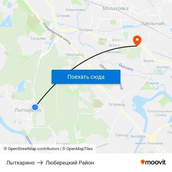Лыткарино to Люберецкий Район map
