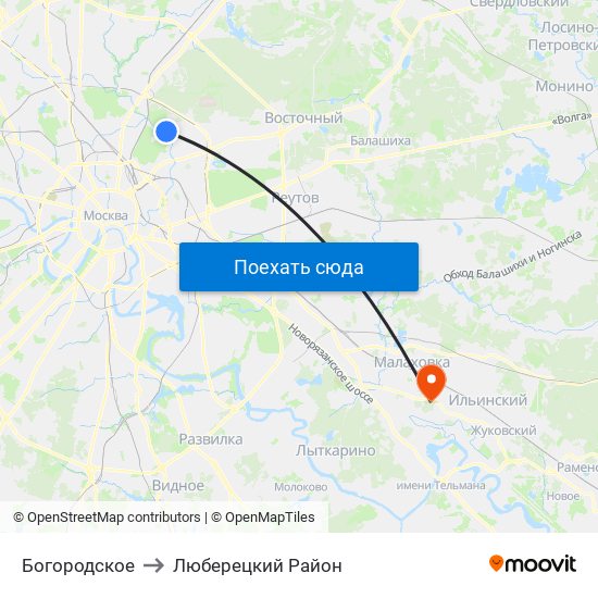 Богородское to Люберецкий Район map