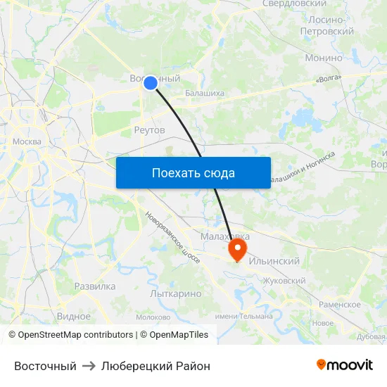 Восточный to Люберецкий Район map