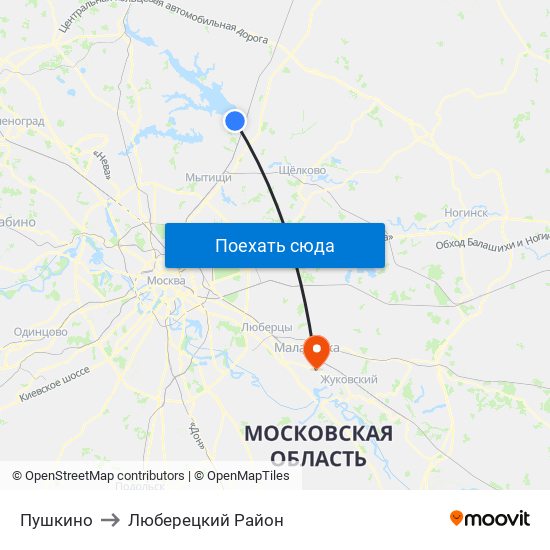 Пушкино to Люберецкий Район map