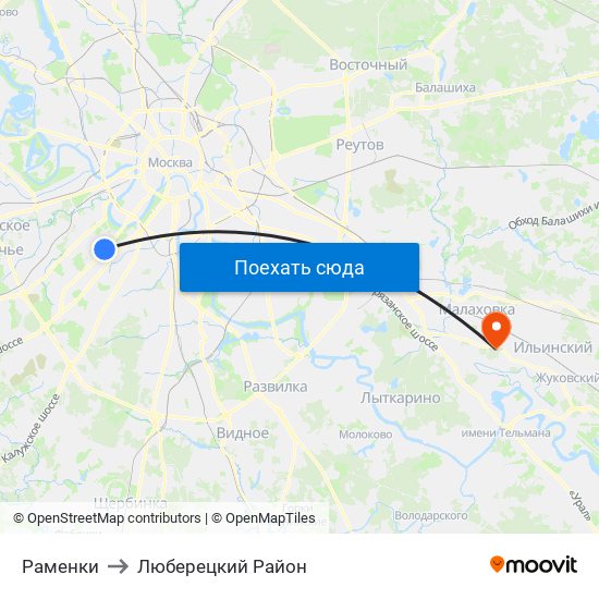 Раменки to Люберецкий Район map