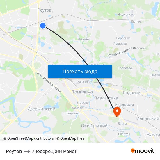 Реутов to Люберецкий Район map