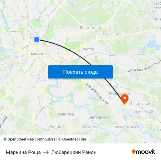 Марьина Роща to Люберецкий Район map